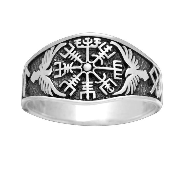 Viking Ring - Silver Vegvisir Ravens