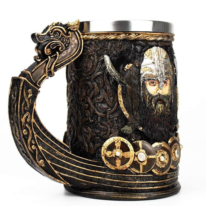 Viking Tankard Mug - Drakkar Dragon Ship Mug Featuring Norse God Odin