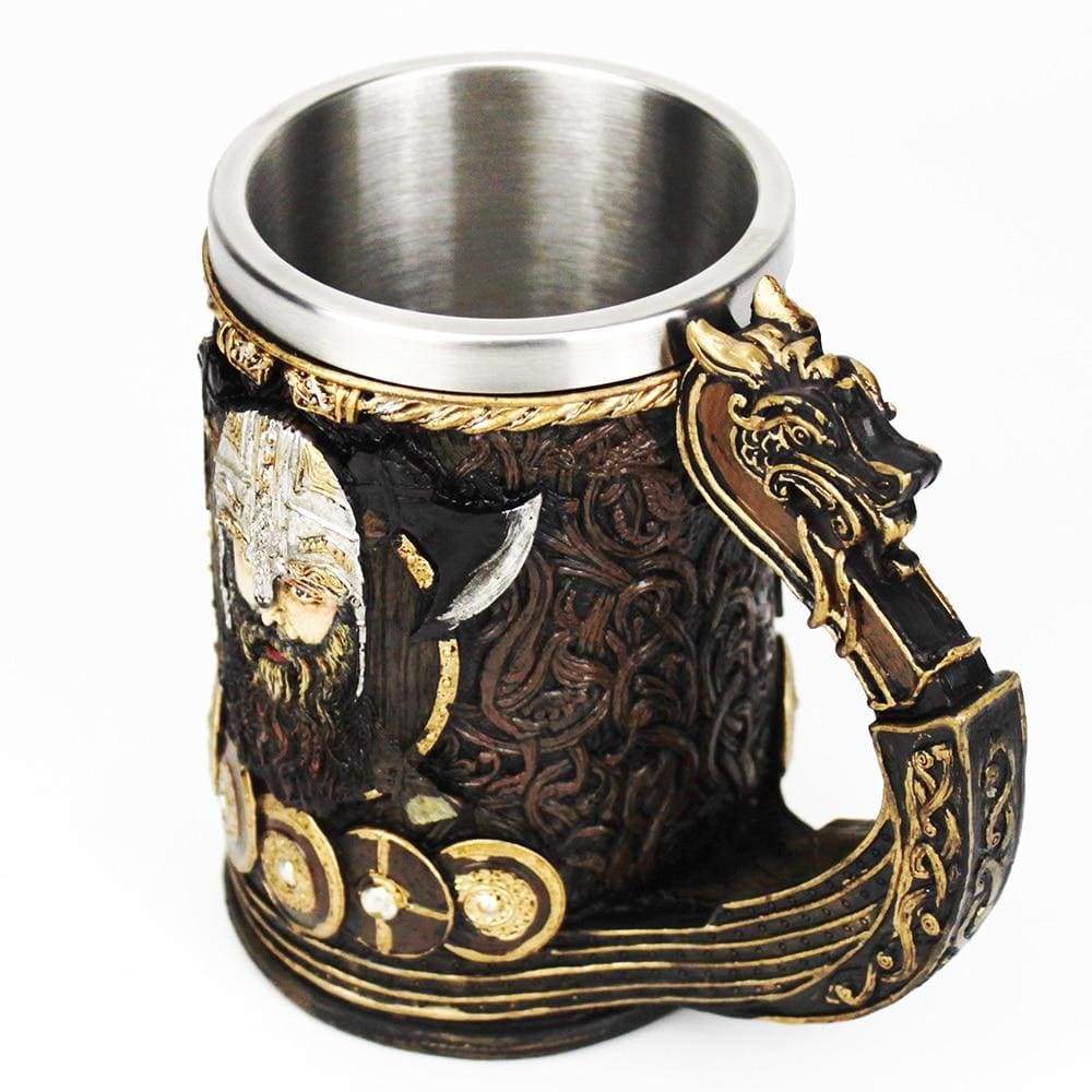 Viking Tankard Mug - Drakkar Dragon Ship Mug Featuring Norse God Odin