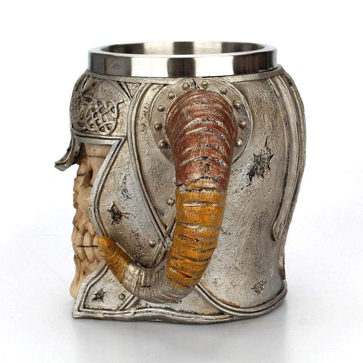 Viking Tankard Mug - Handcrafted Skull With Steel Horned Helmet