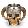 Viking Tankard Mug - Handcrafted Skull With Steel Horned Helmet