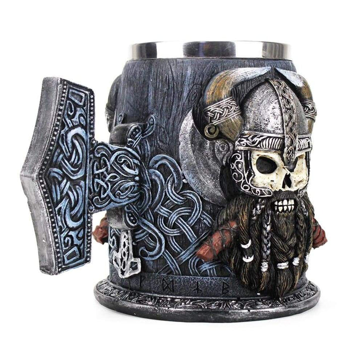 Mjolnir Tankard Mug Featuring A Viking Skull