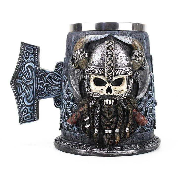 Mjolnir Tankard Mug Featuring A Viking Skull