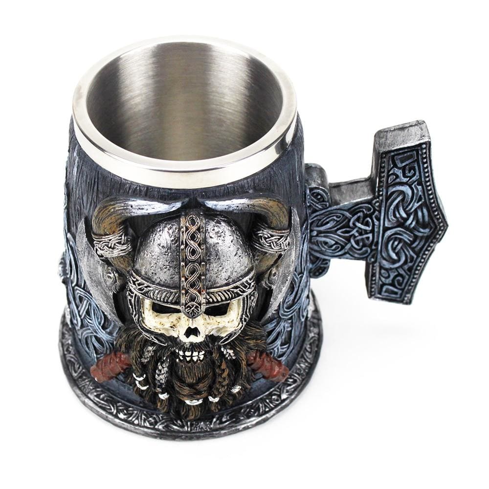 Mjolnir Tankard Mug Featuring A Viking Skull