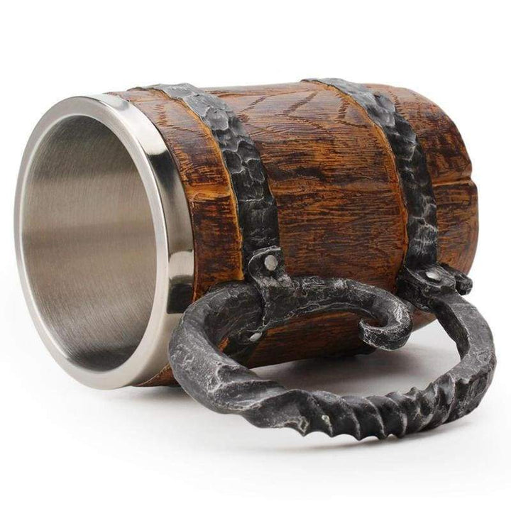 Viking Tankard Mug  With Crude Wooden Barrel Design