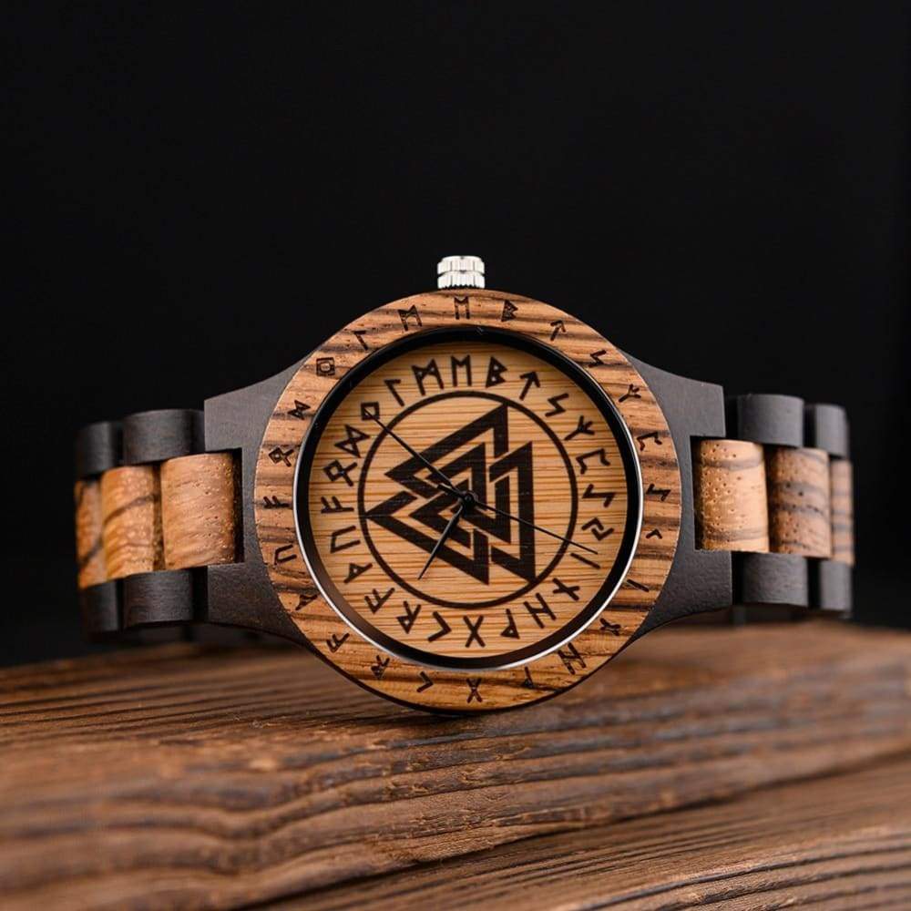 WOODEN WATCH WITH VALKNUT SYMBOL