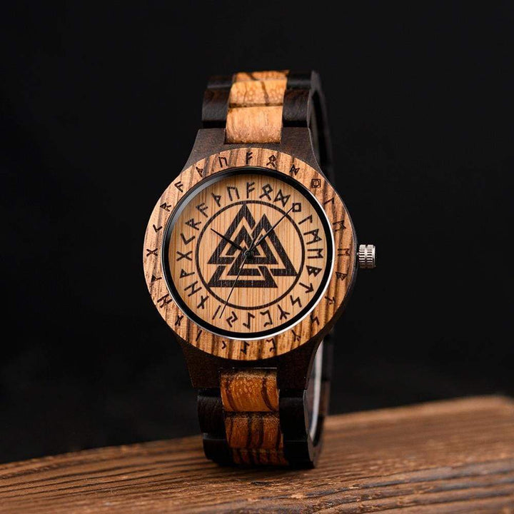 WOODEN WATCH WITH VALKNUT SYMBOL