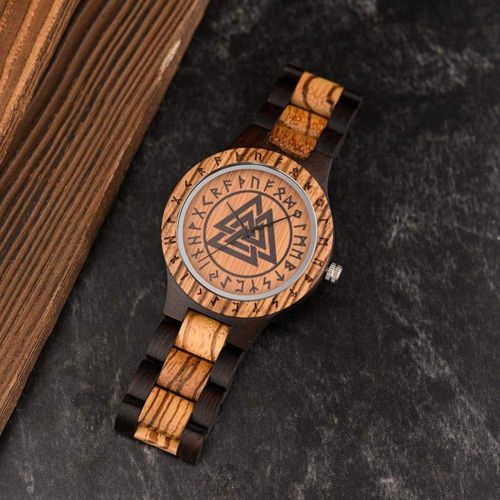 WOODEN WATCH WITH VALKNUT SYMBOL