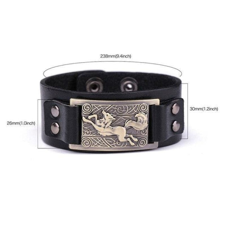 VIKING WOLF BRACELET - Black Antique Bronze - viking leather cuff