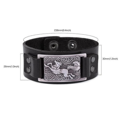 VIKING WOLF BRACELET - Black Antique Silver - viking leather cuff