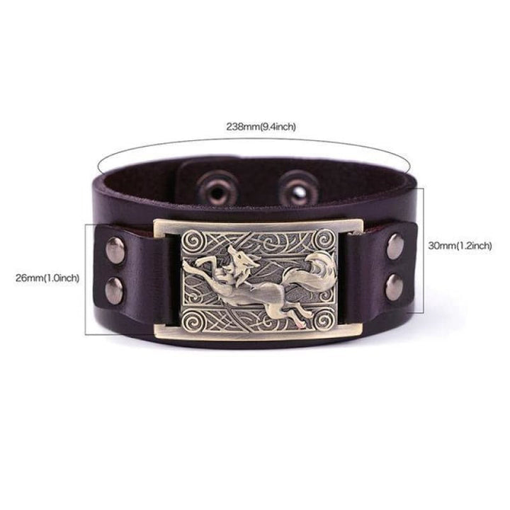 VIKING WOLF BRACELET - Brown Antique Brown - viking leather cuff