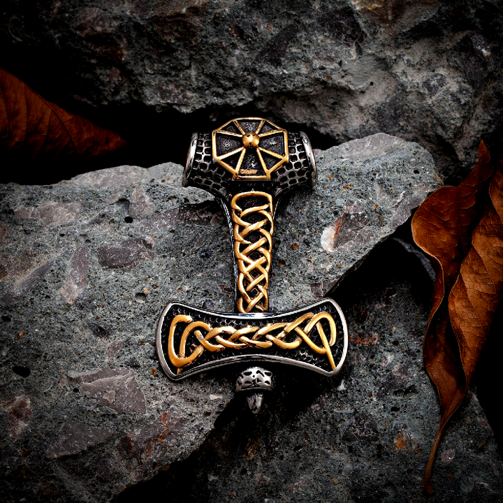 Thors Hammer Necklace  - Golden Iron Cross