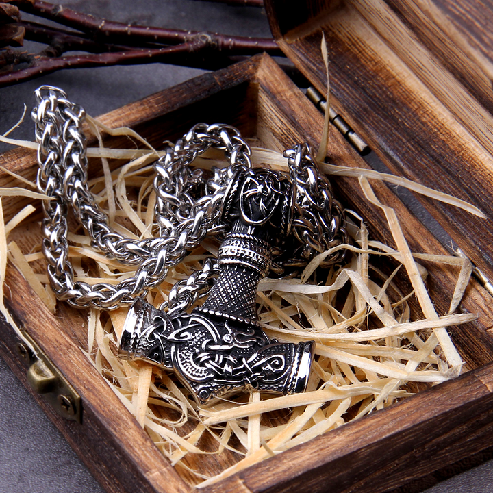 Thors Hammer Necklace - Knotted Dragon