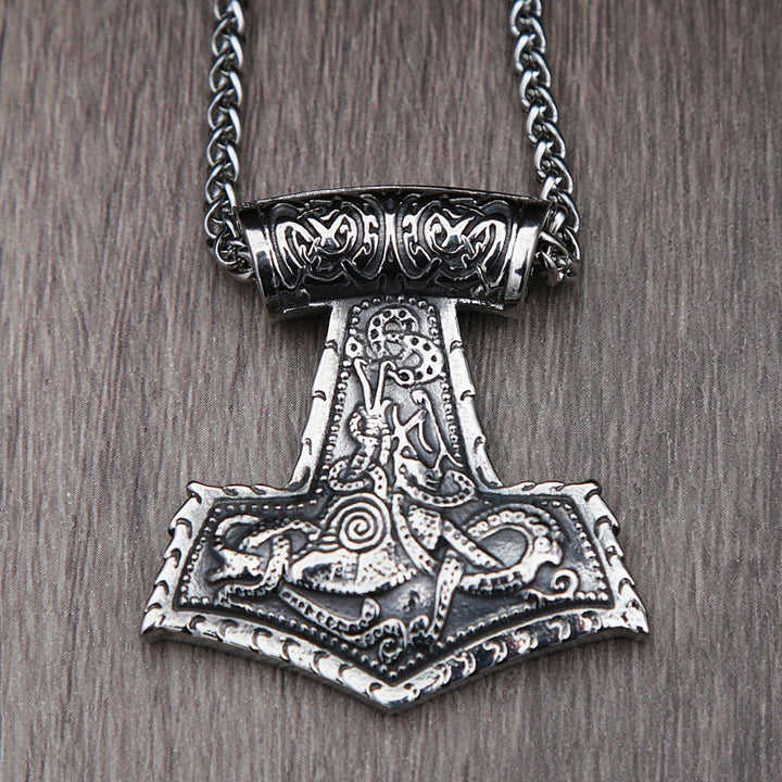 Thors Hammer Necklace - Decorative Dragon