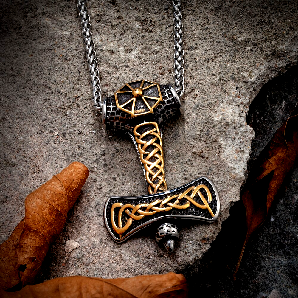 Gold thor's hammer on sale pendant