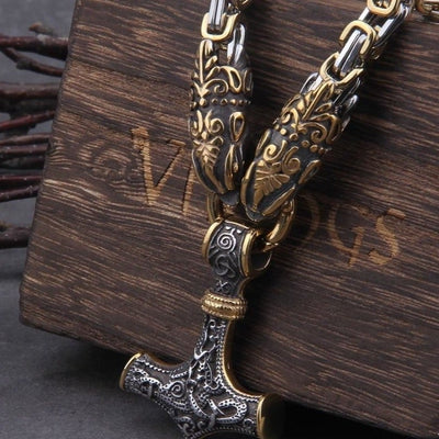 Thors Hammer Necklace - Golden Midgard Serpent