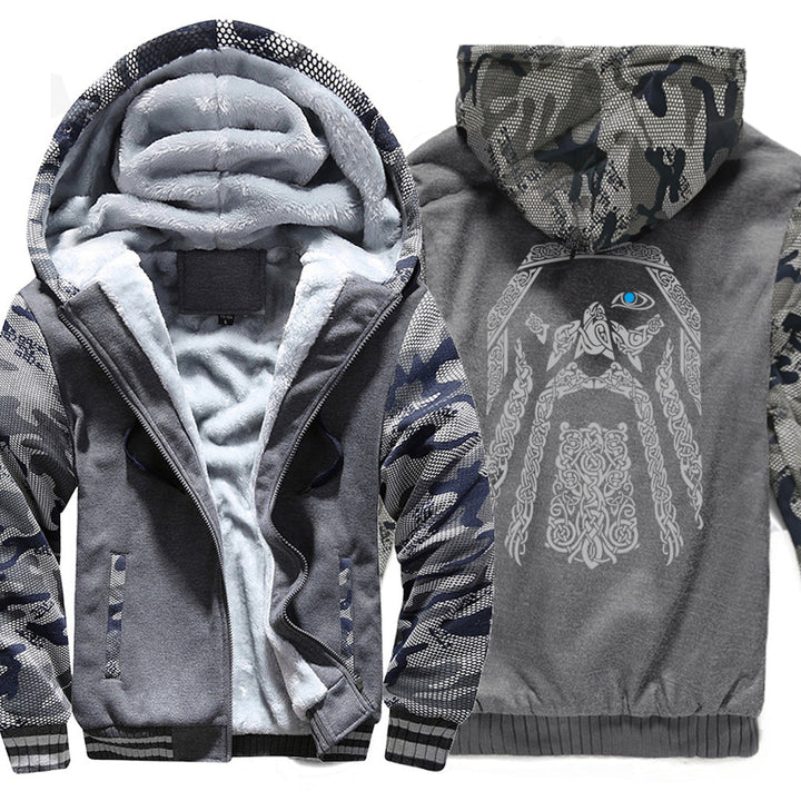 Full-Zip Viking Hoodie With Digital Print Of Odin The AllFather And Fleece Inner Lining