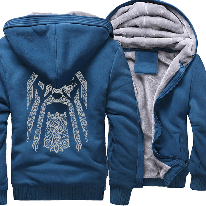 Full-Zip Viking Hoodie With Digital Print Of Odin The AllFather And Fleece Inner Lining